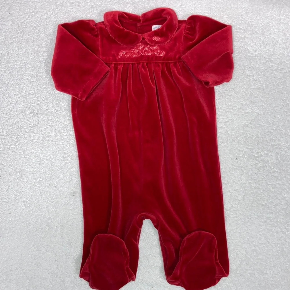 Ralph Lauren red velvet one piece romper embroidered holiday 9m